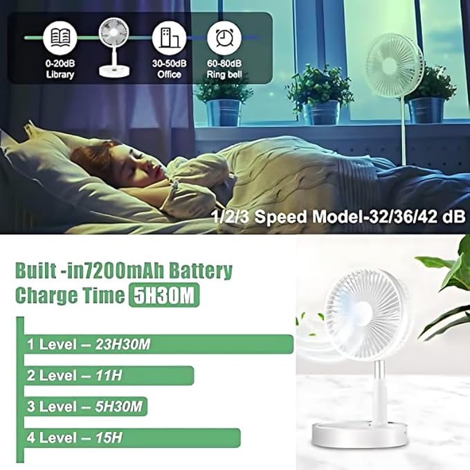 Rechargeable 3-in-1 Foldable Table Fan (6-Month Warranty)
