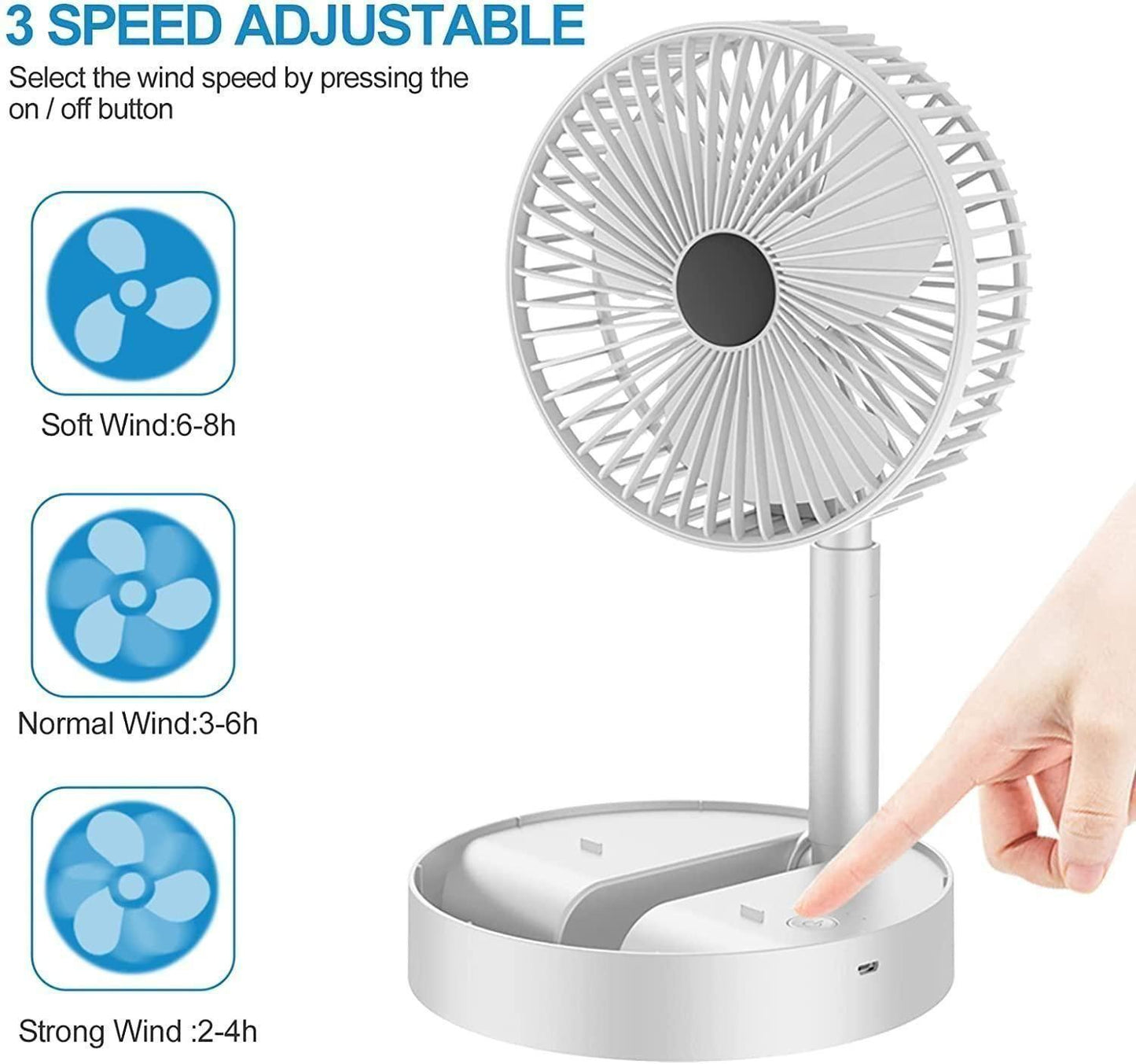 Rechargeable 3-in-1 Foldable Table Fan (6-Month Warranty)